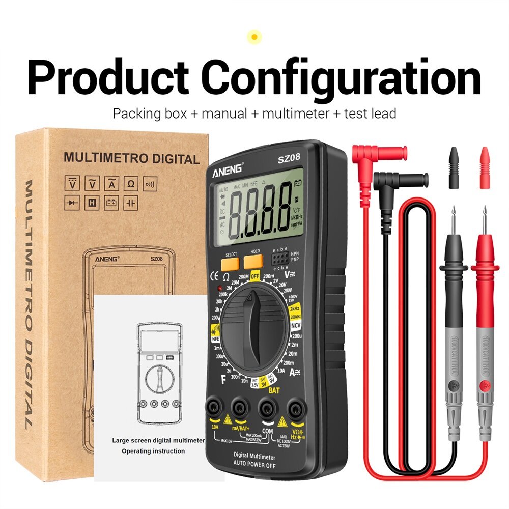 aneng sz08 ultradunne split lcd digitale multimeter tester met opbergbare test pen ac/dc 220v professionele multimetro auto voltmeter weerstand tester tool