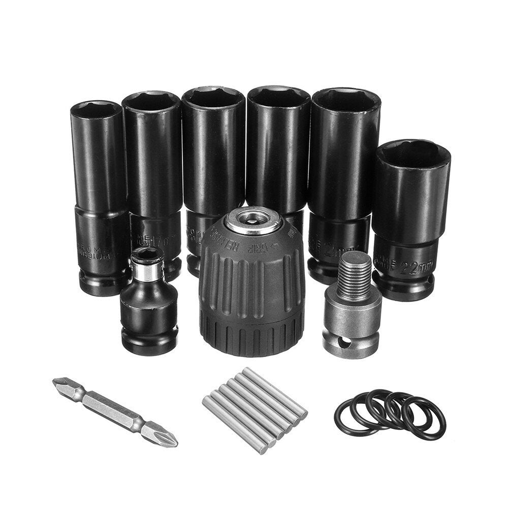 10 stuks air impact dopsleutel set 1/2 inch vierkante drive metrische boorkop adapter: