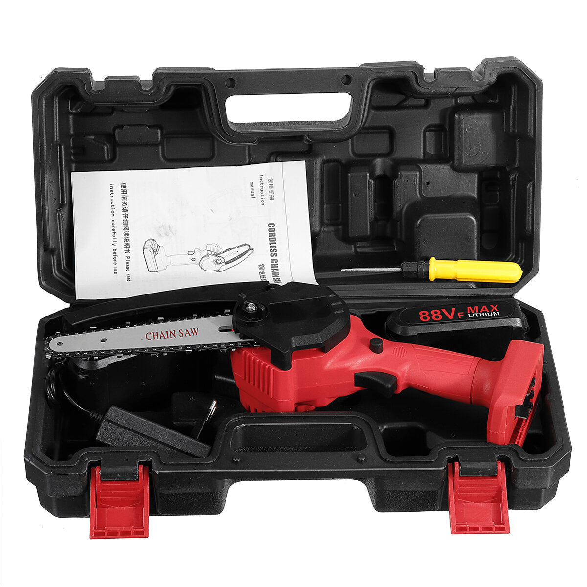 kiwarm 88vf 6 inch oplaadbare kettingzaag eenhandige kettingzaag houtsnijder tool digitale display indicator batterij