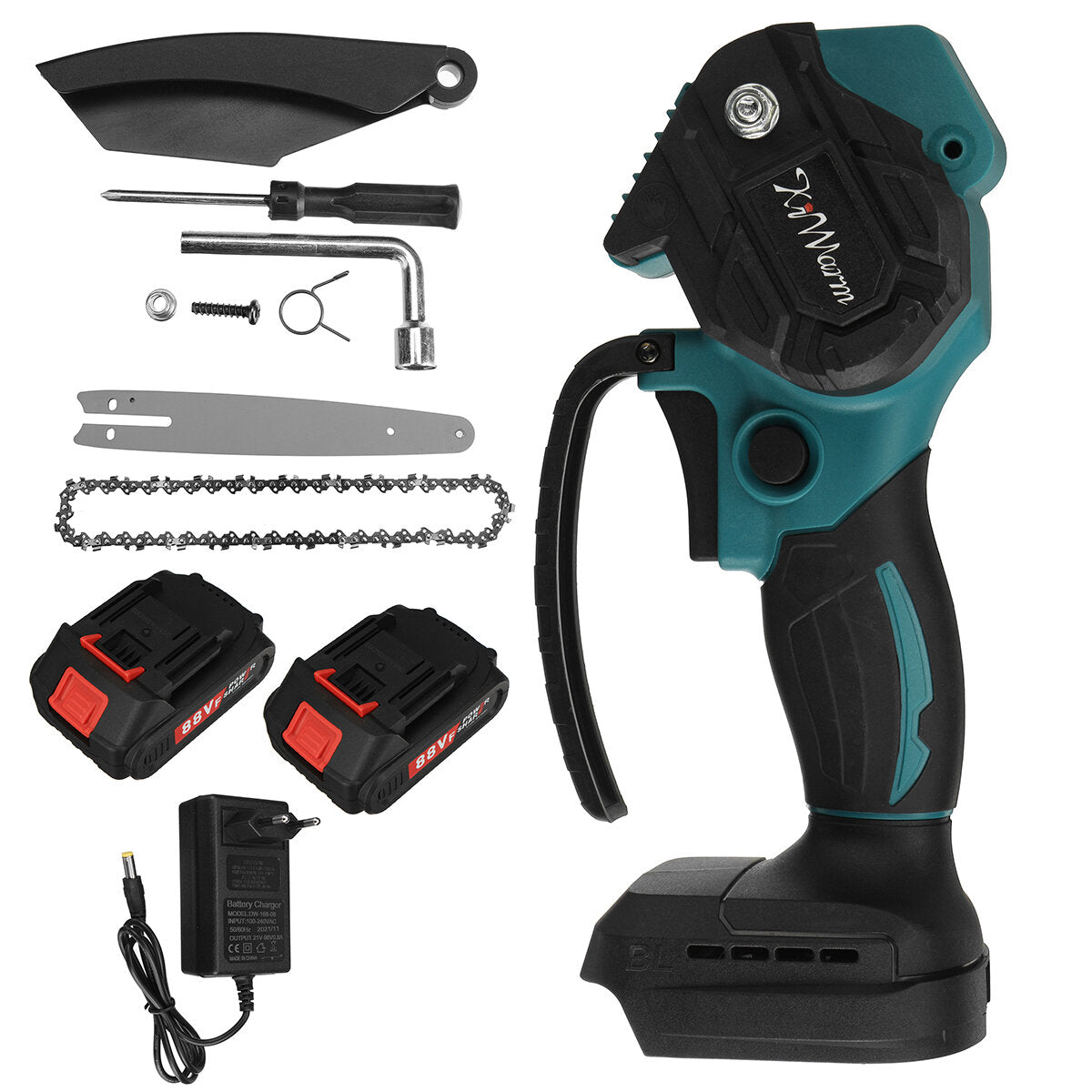 kiwarm 88vf 8-inch borstelloze draagbare elektrische zaag snoeikettingzaag oplaadbare houtbewerking elektrisch gereedschap houtsnijder met 1/2 batterij eu/us-stekker