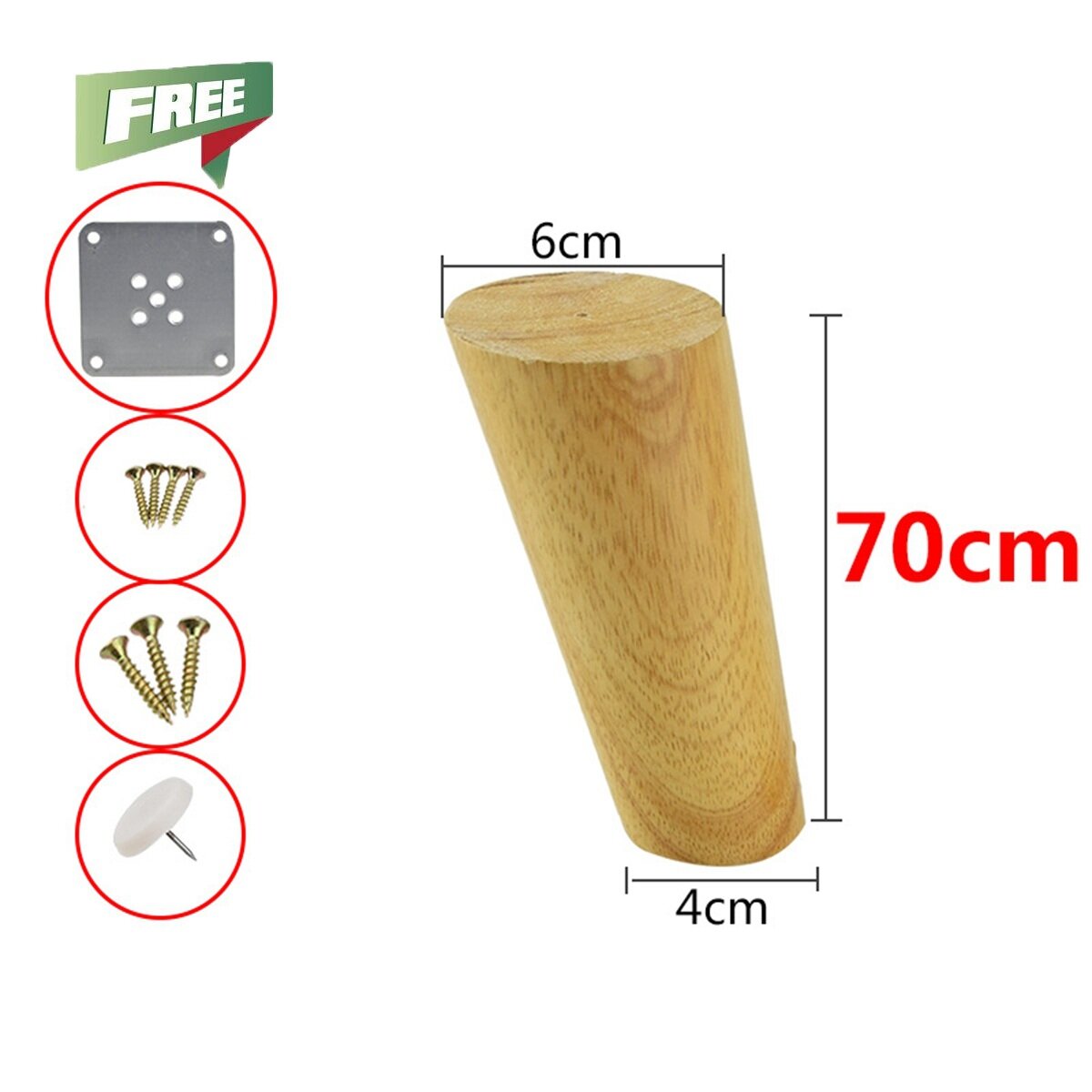 4 stuks kegel houten meubelpoten 6-70 cm met ijzeren plaat voor bank kasten tafel