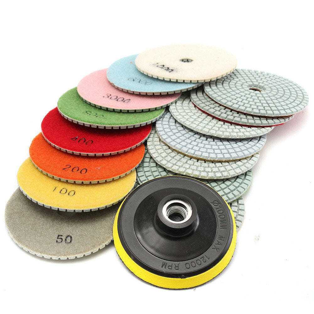 16 stuks 4 inch 50 tot 10000 grit diamond polijstpad voor graniet steen beton marmer