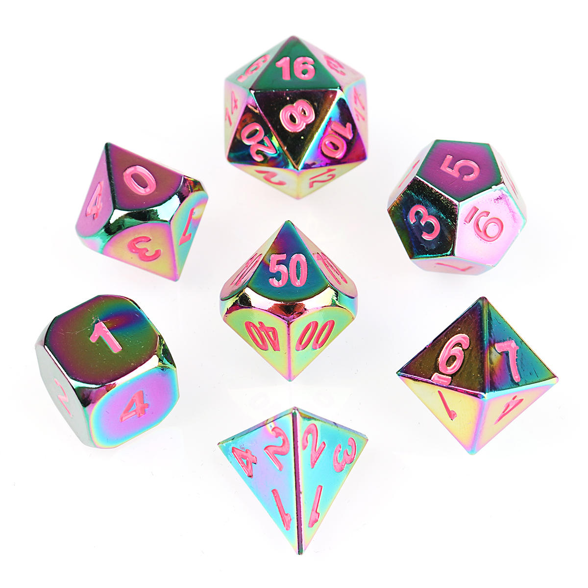 7 stuks reliëf heavy metal polyhedral dice dnd rpg mtg rollenspel met tas