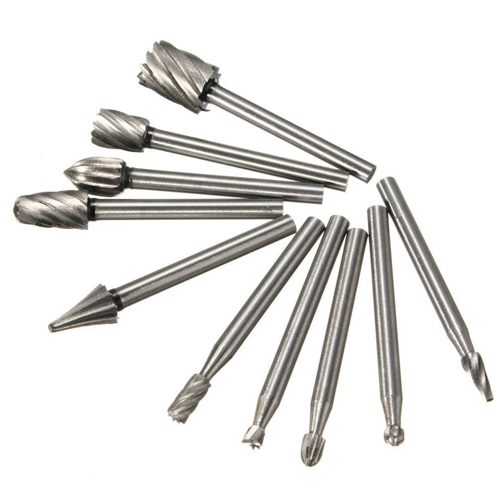 10 stuks 1/8 inch schacht frezen roterende bestand bramen bit set houtsnijwerk raspen frezen slijpkop
