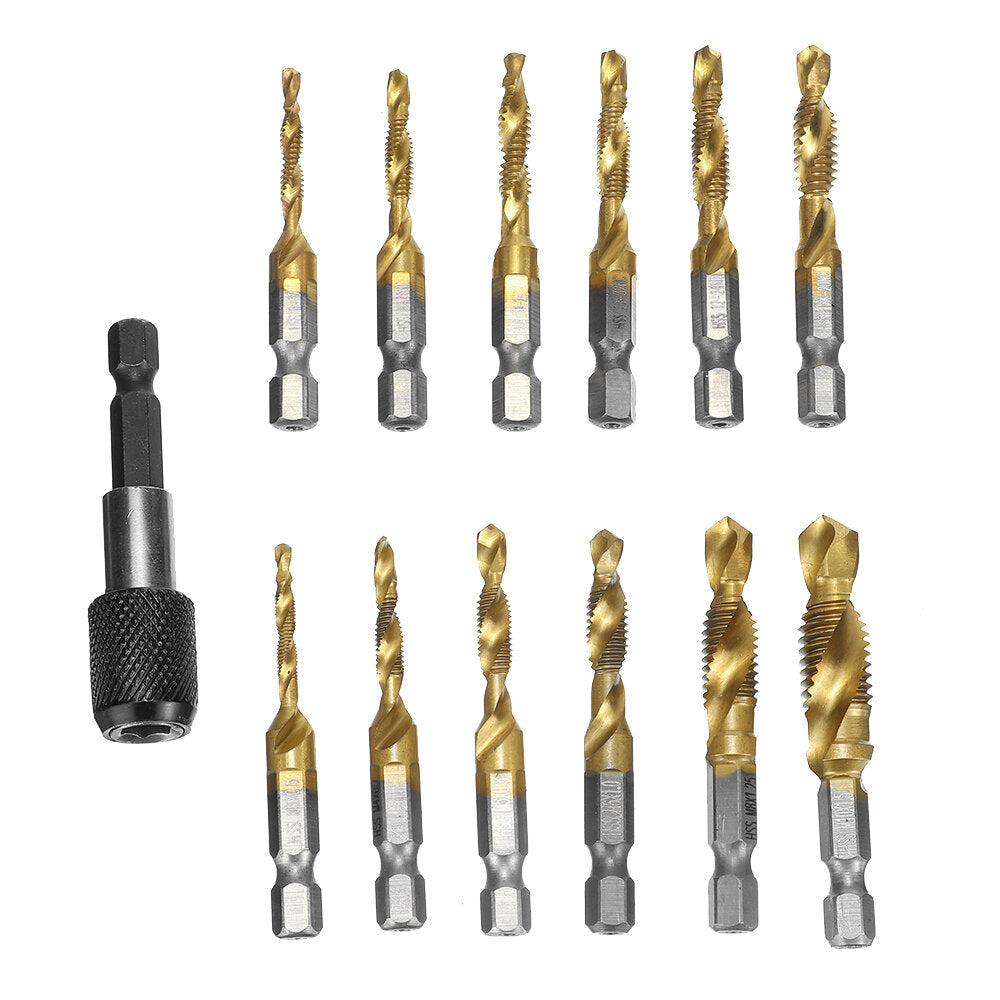13 stuks m3-m10 metrische schroefdraad tap boren set hex shank boor schroef compound tap handgereedschap met gezamenlijke staaf