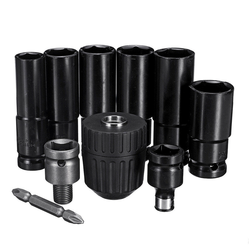 10 stuks air impact dopsleutel set 1/2 inch vierkante drive metrische boorkop adapter: