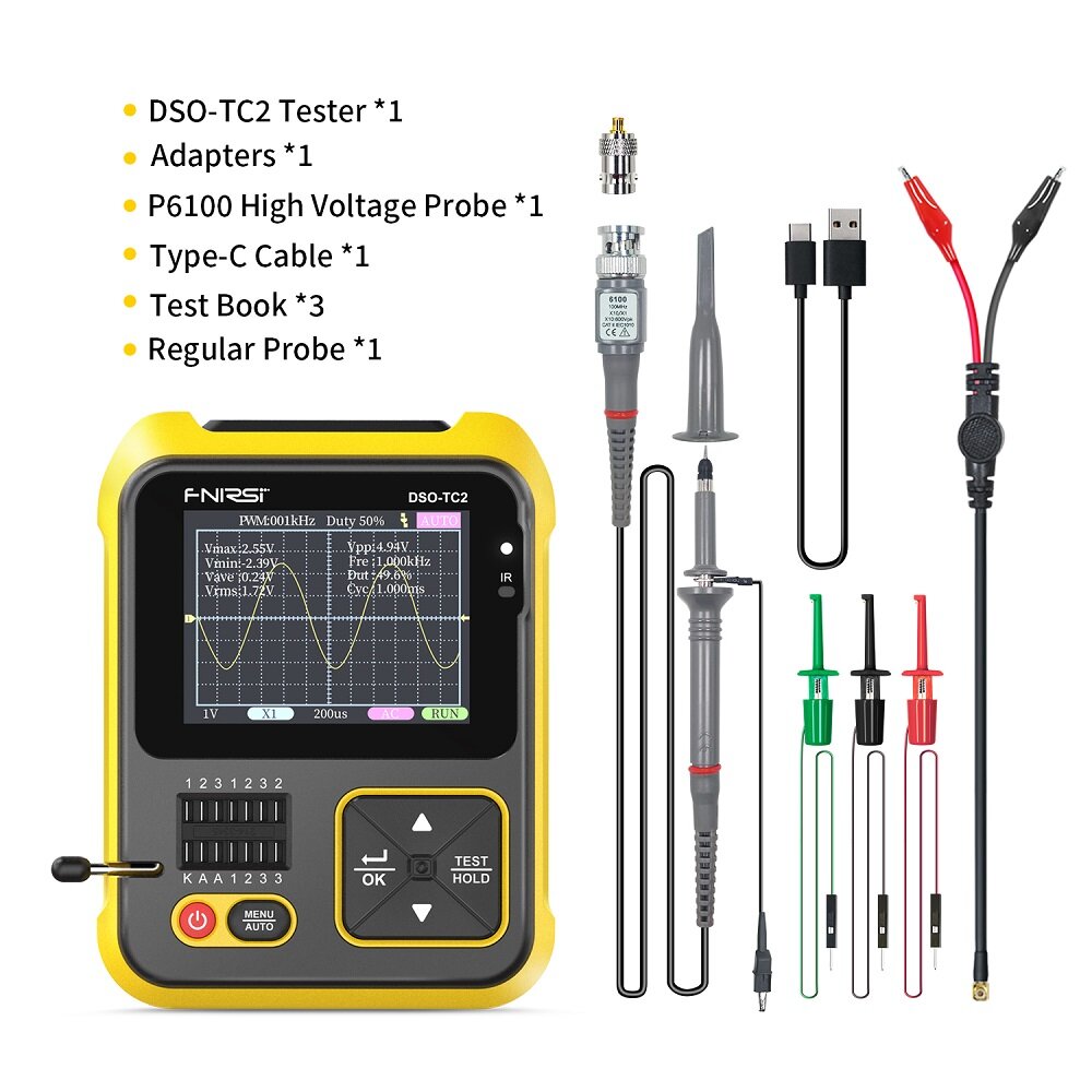 fnirsi dso-tc2 handheld digitale oscilloscoop lcr-meter grafisch display transistortester 2.4-inch tft kleurenscherm led-achtergrondverlichting voor autoreparatie reparatie van apparaten