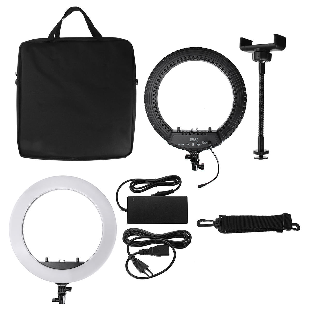 100-240v 18 inch ringlicht mobiele telefoon live schoonheid nachtlampje + slang telefoonclip + ptz traploos dimmen