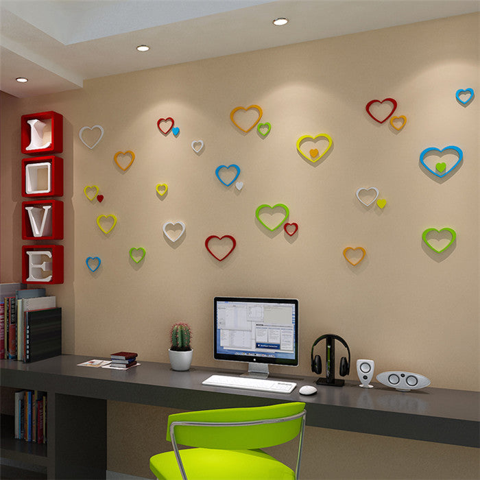 5 stuks 10 kleuren dhz hartvorm wand stickers decal acryl thuis muur deur slaapkamer decor