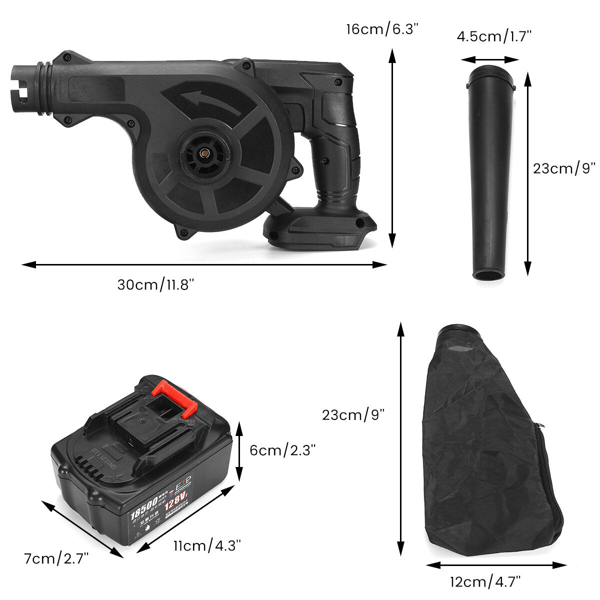 2 in 1 draadloze elektrische luchtblazer en afzuiging handheld bladstofafscheiderreiniger met geen / 1pc / 2pcs-batterij
