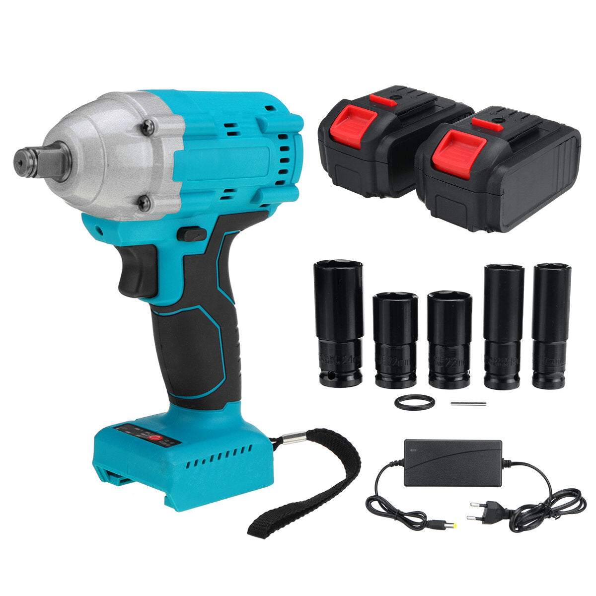 21v 520n.m elektrische snoerloze slagmoersleutel 1/2 borstelloze driver boor w / 1/2 stuks batterij & 5 stuks sockets ook aangepast aan makita batterij