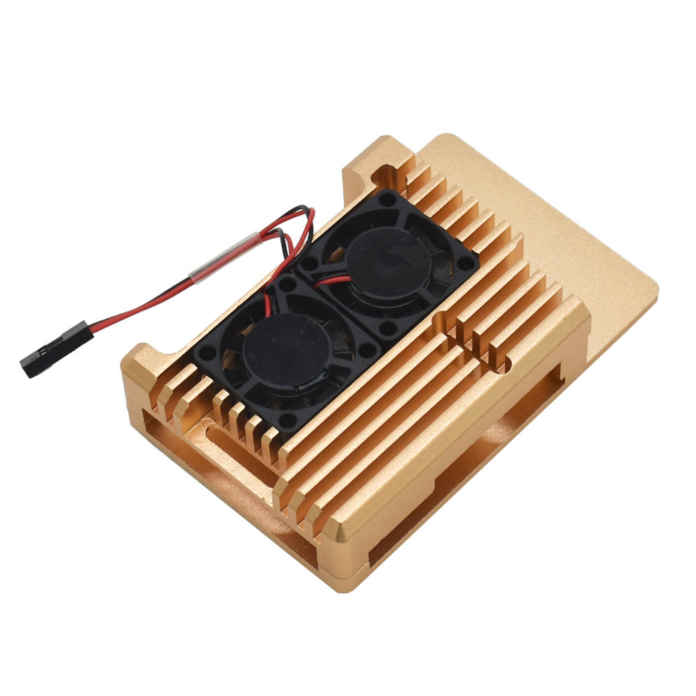 gouden behuizing van aluminiumlegering met koelventilator voor raspberry pi 3b +