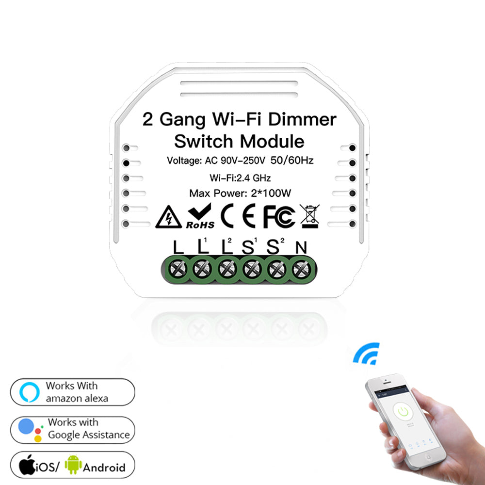 moeshouse 2 gang dhz wifi smart 2 way light led dimmer module switch smart life/tuya app afstandsbediening werken met alexa google home