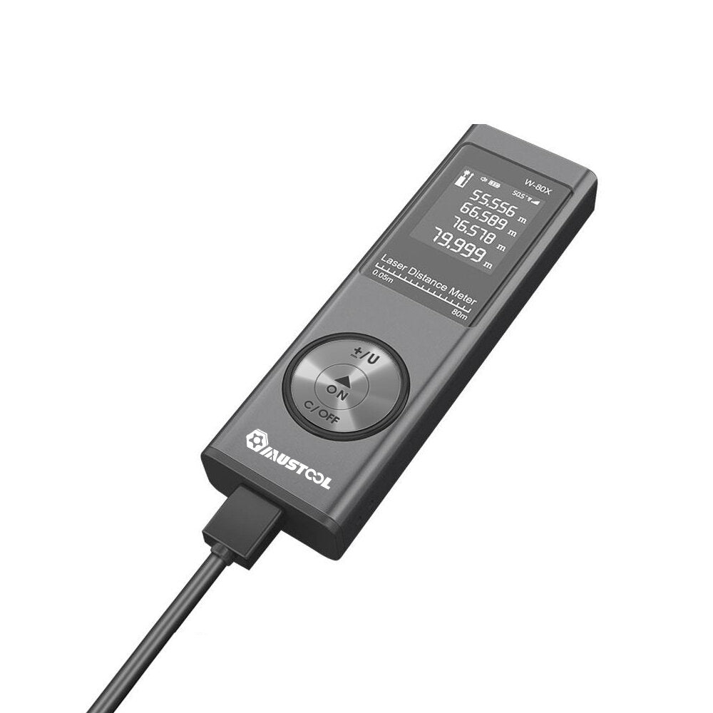 80m digitale mini-laserafstandsmeter met elektronische hoeksensor m / in / ft-eenheid schakelen usb opladen pythagoreaanse modus afstandsgebied volume meet laserafstandsmeter