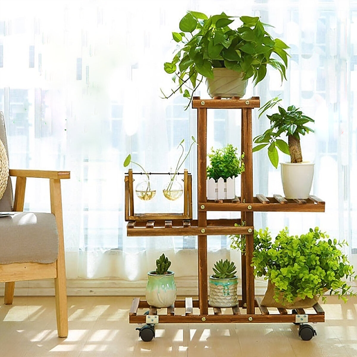 4 lagen houten bloem stand pot plant display planken opslag tuin woondecoratie