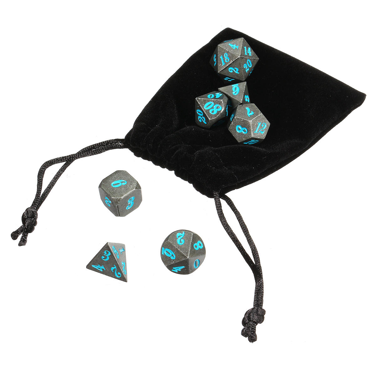 antieke metalen 7-delige meerzijdige dobbelstenen heavy metal polyhedral dobbelstenen set met tas