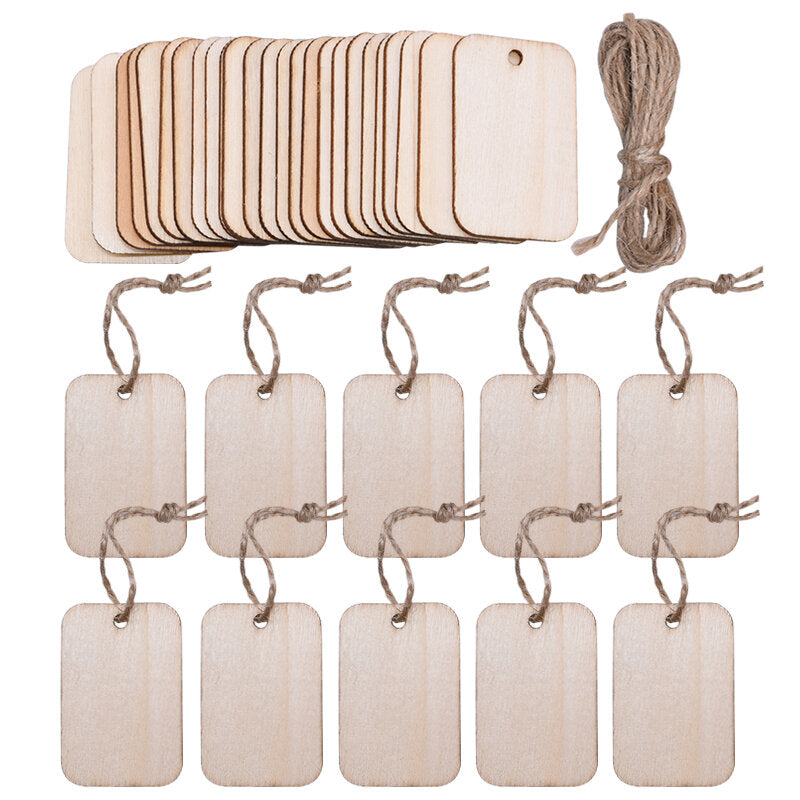 twotrees 50 stuks nature wood slice gift tags blanco rechthoekig houten hangend label met henneptouwen voor doe-het-zelfdecoratie voor lasergravure