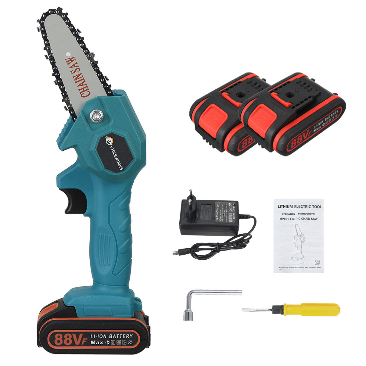 4 inch 88vf draadloze elektrische eenhandszaag kettingzaag houtbewerking snijgereedschap w/1 pc of 2 stuks batterij kit