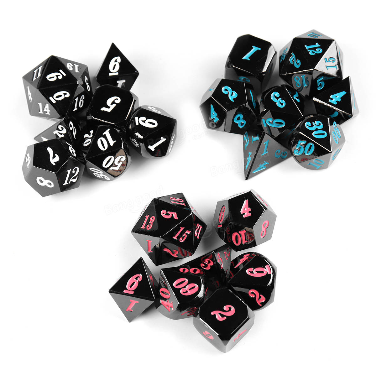 7-delige zinklegering polyhedral dobbelstenen multi-sided dobbelstenen set met tas