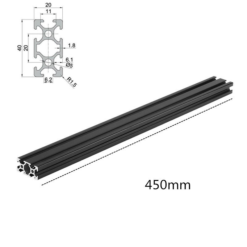 450 mm lengte zwart geanodiseerd 2040 t-sleuf aluminium profielen extrusieframe voor cnc