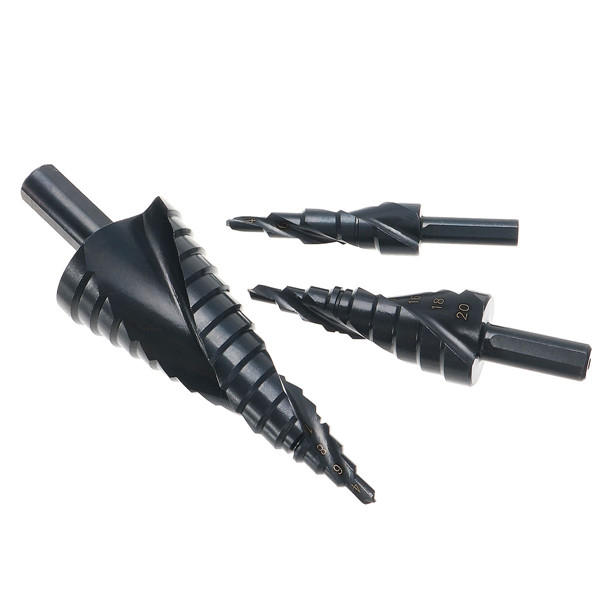 3 stuks 4-12 / 20 / 32mm hss step drill bits set spiraal gegroefde gatsnijder