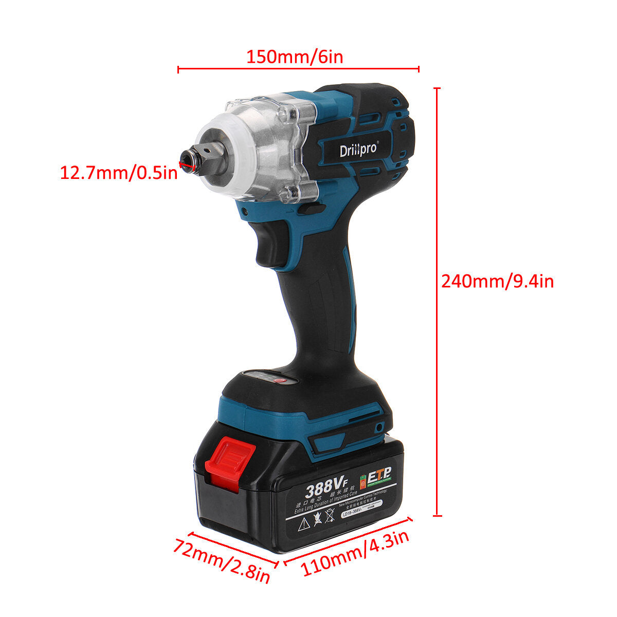 388vf 520n.m borstelloze elektrische draadloze slagmoersleutel 1/2 inch boor driver power tool voor thuis voor makita 18v batterij