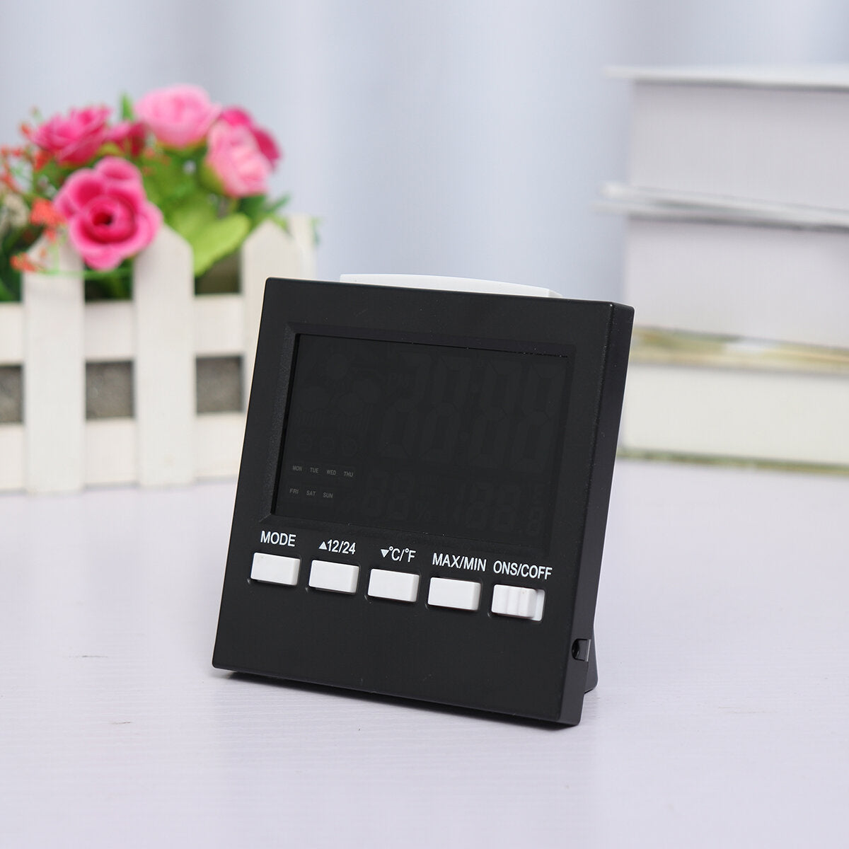 led digitale wekker temperatuur vochtigheid weer kleurendisplay met achtergrondverlichting