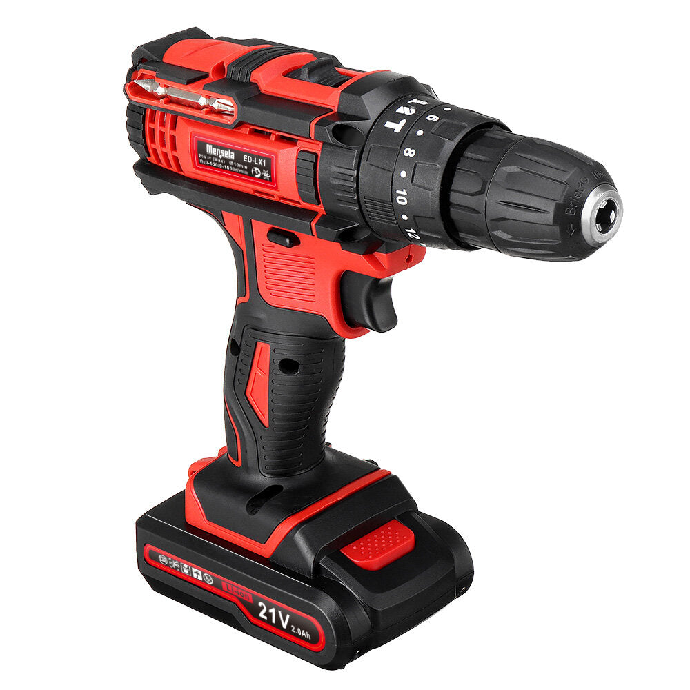 mensela ed-lx1 21v 3-in-1 draadloze boormachine boormachine hammer combo-set dubbele snelheid met led-verlichting 2 stuks 2.0ah batterij