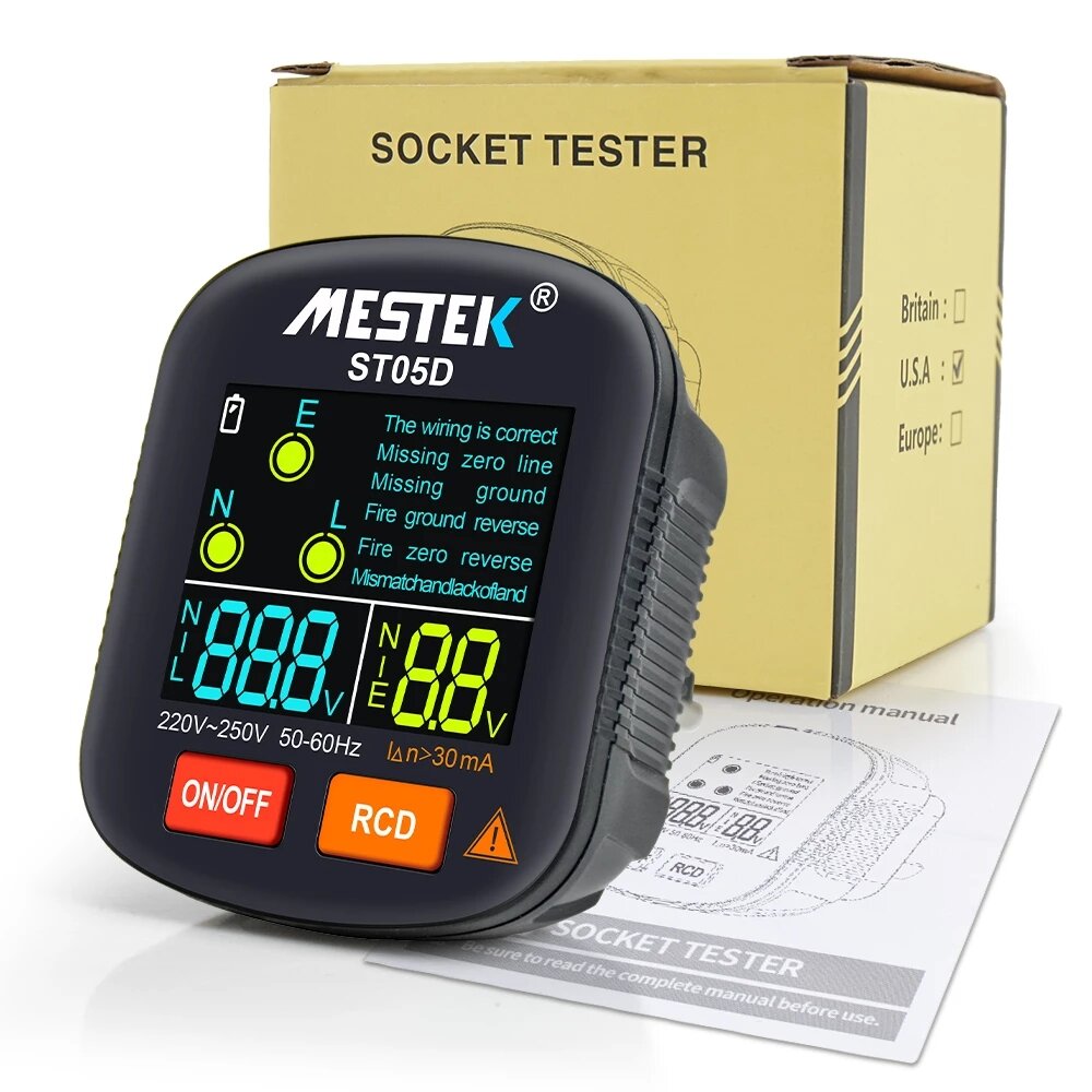 mestek socket-tester detector bedrading elektroscoop elektrische stekker kleurenscherm rcd veiligheidstest elektrische tester thuis socket-tester