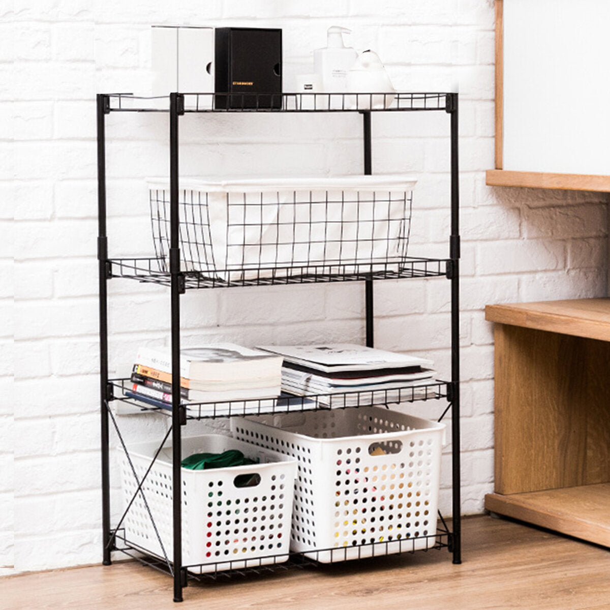 3/4 keuken opbergrek vloer meerlagige opbergrek huishoudelijk stalen frame mand opbergrek plank