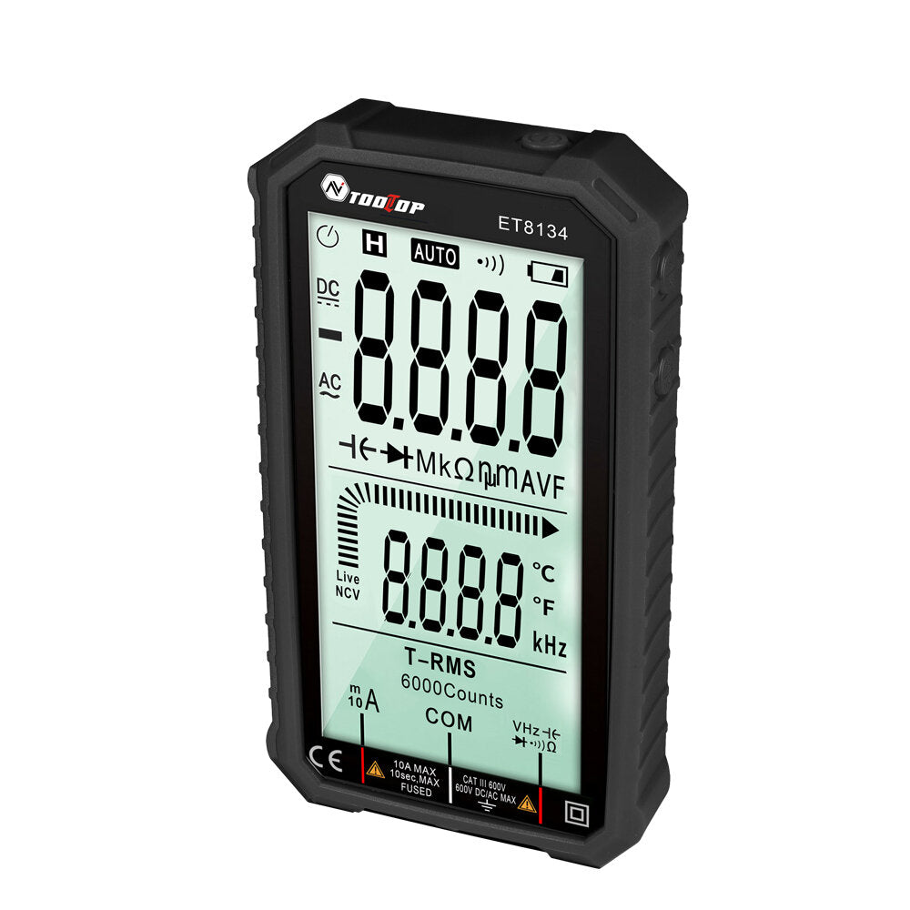 tooltop et8134 4.7-inch groot lcd-scherm smart true rms digitale multimeter automatisch + handmatig meten weerstand diode capaciteit temperatuur frequentietest
