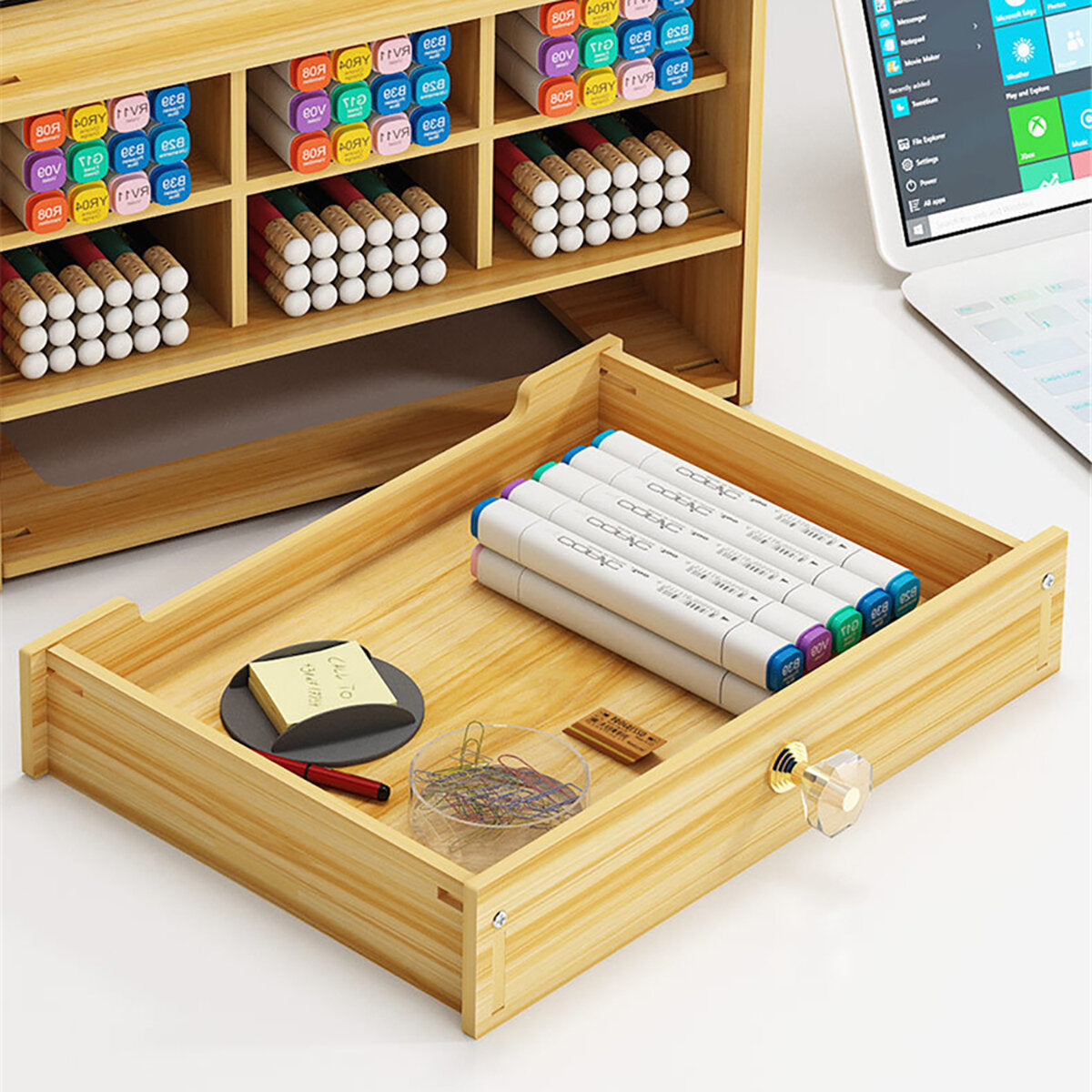 pennenhouder houten potloodopslaghouder studie home office case rack lade