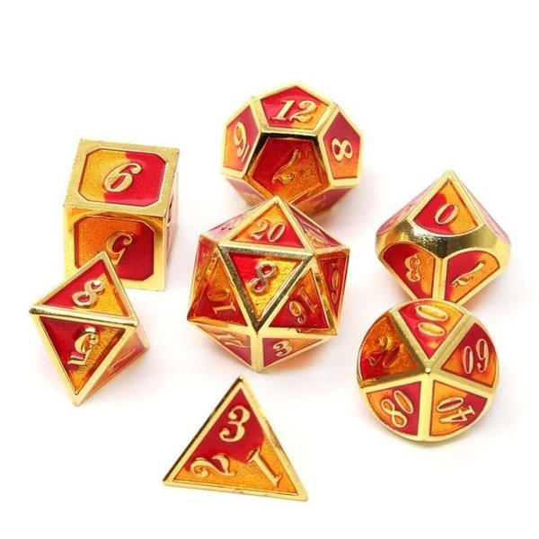 7 stuks gemengde kleur polyhedral dobbelstenen metalen rpg dobbelstenen set met fluwelen zak kerkers en draak zwarte tafel games zinklegering math onderwijs