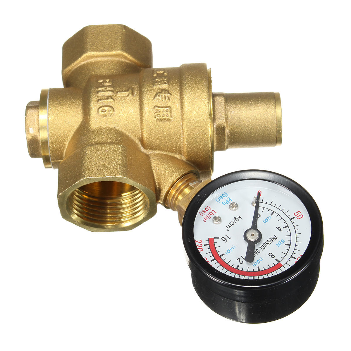 dn20 npt 3/4 verstelbare brass water drukregelaar reducer met gauge meter