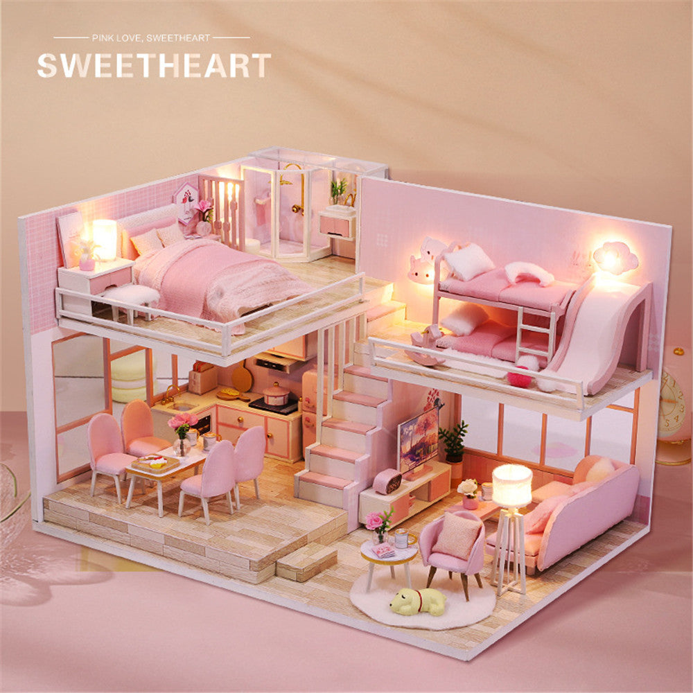 HJBHDOLL Magisch poppenhuis, miniatuur, doe-het-zelf, puzzelspeelgoed met led-meubels, creatief verjaardagscadeau voor kinderen en tieners (magisch huis