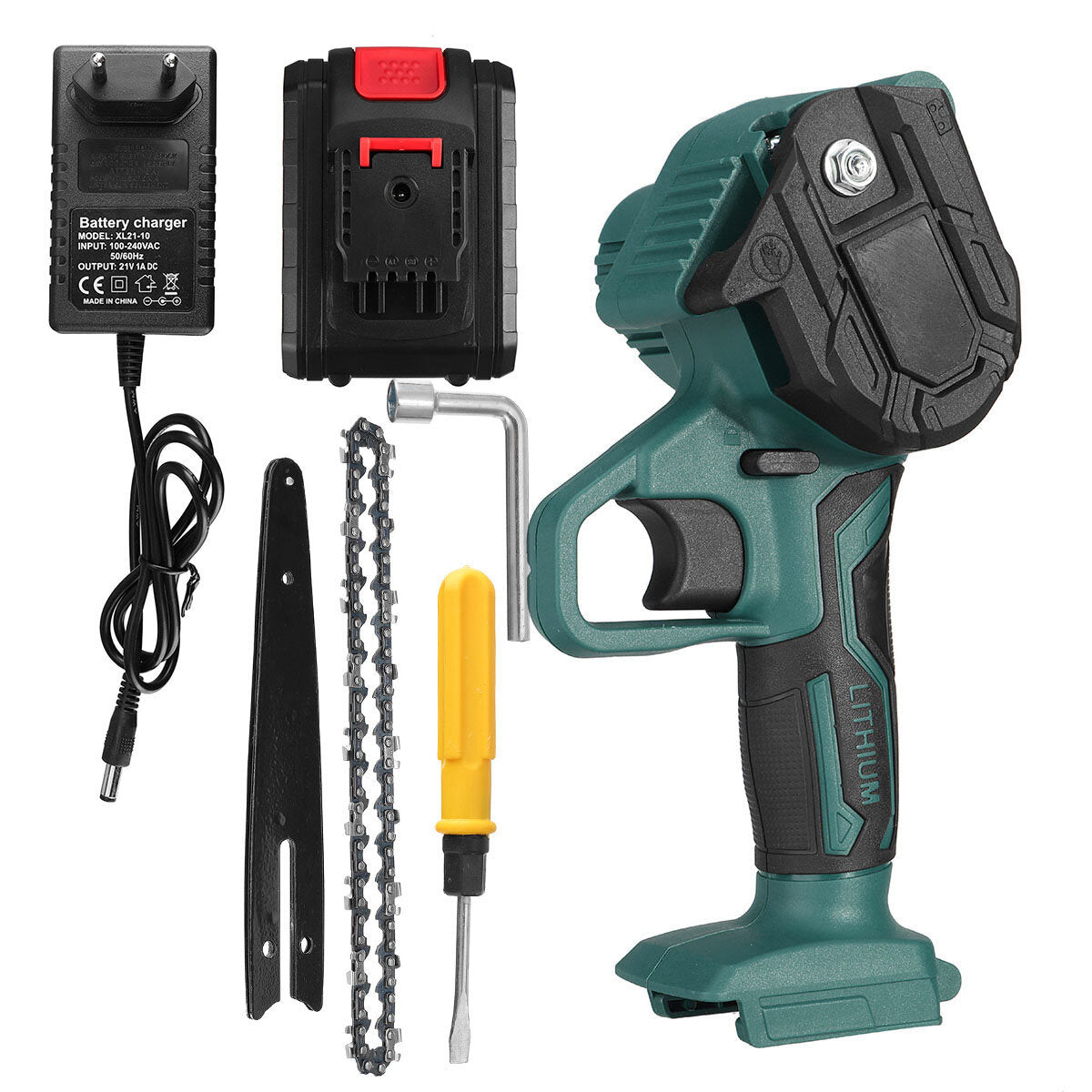 6 inch 6000 mah draadloze elektrische snoeizaag oplaadbare houtbewerkingstool met één hand mini groene kettingzaag voor houtzagen splitsing