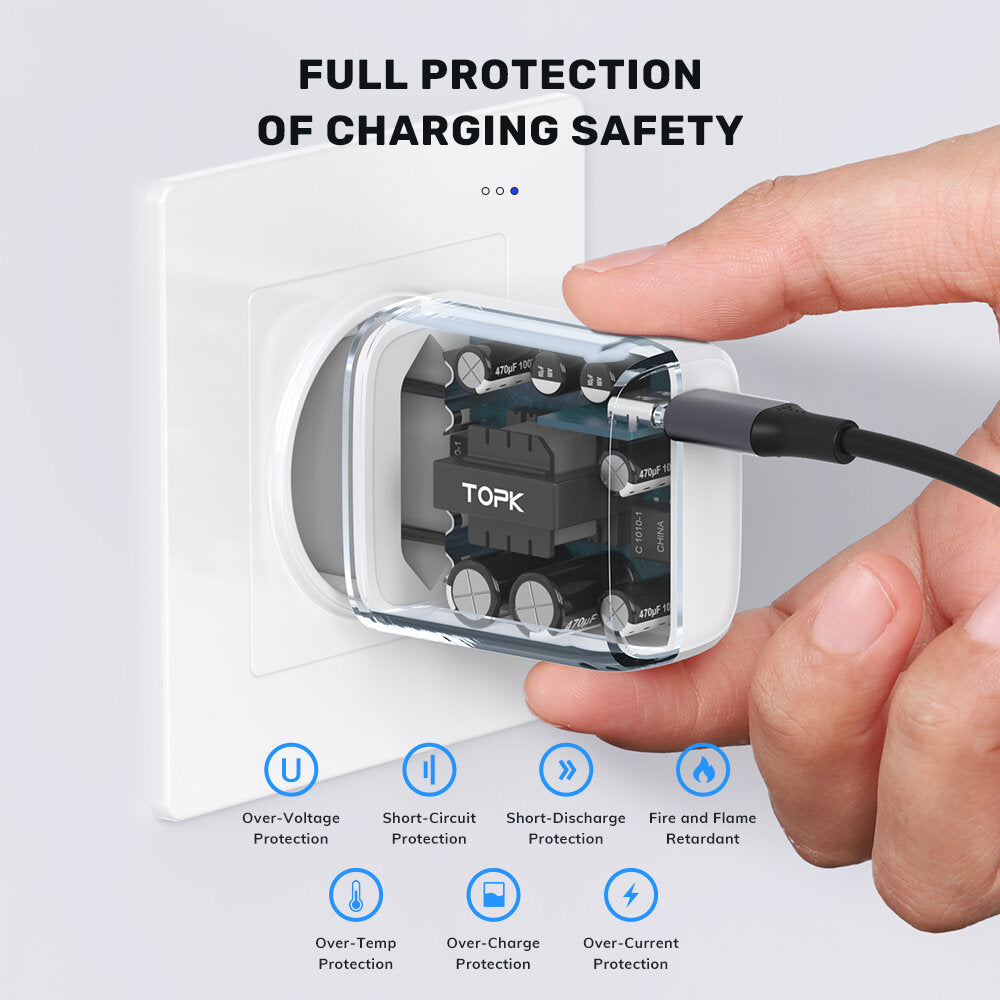 topk b110p usb-c pd 20w snellader voor aan de muur voor iphone 12 12 pro max voor samsung galaxy s10+ ulefone 10 5g