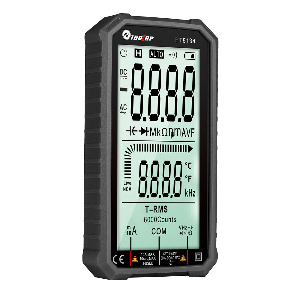 tooltop et8134 4.7-inch groot lcd-scherm smart true rms digitale multimeter automatisch + handmatig meten weerstand diode capaciteit temperatuur frequentietest