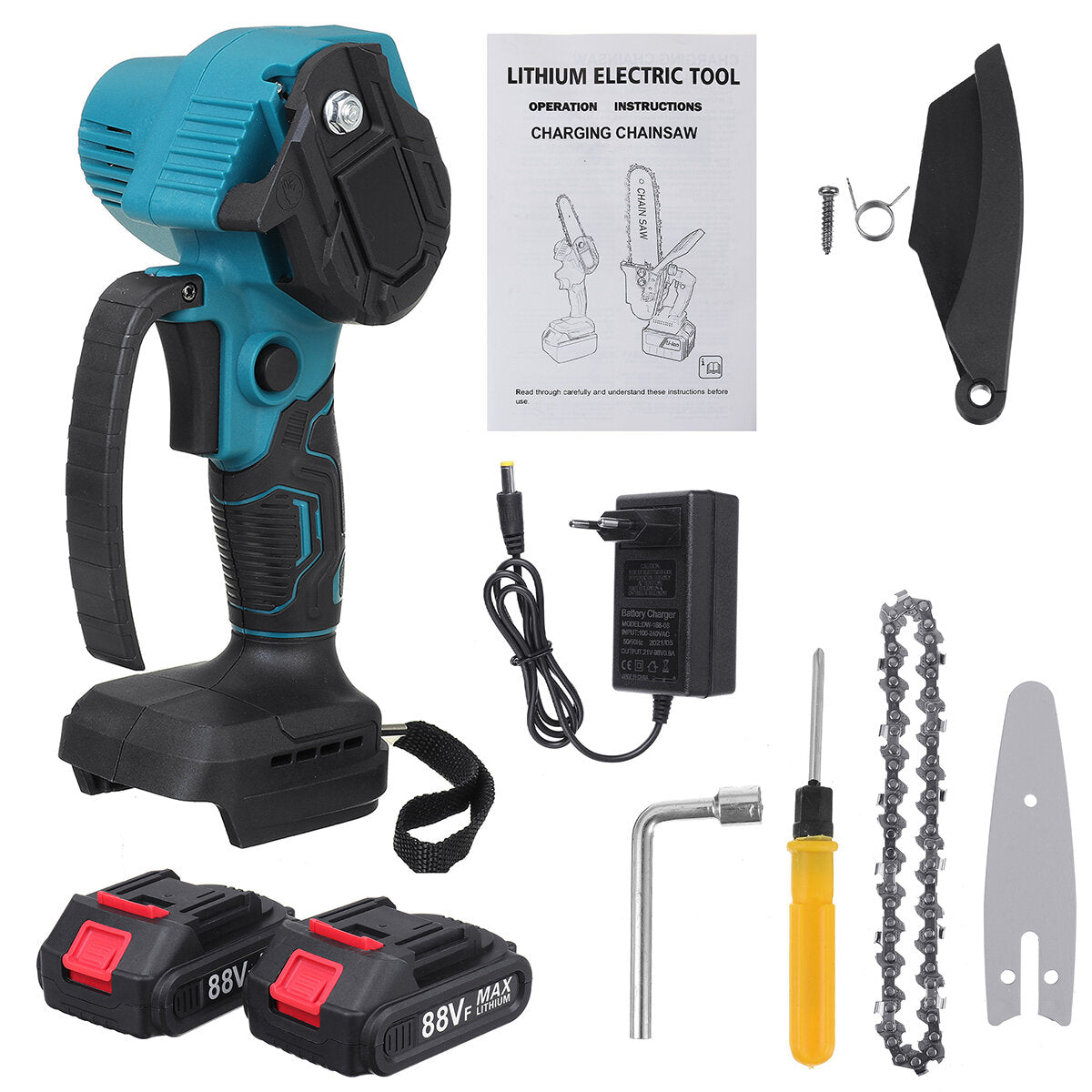 4  88vf draadloze elektrische kettingzaag oplaadbare houtbewerking zaag hout cutter w/geen/1/2 batterij voor makita