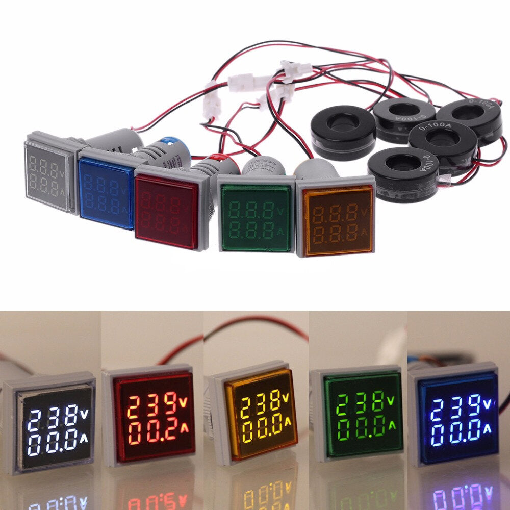 geekcreit ac 60-500v 0-100a d18 vierkante led digitale dual display voltmeter ampèremeter spanningsmeter stroommeter