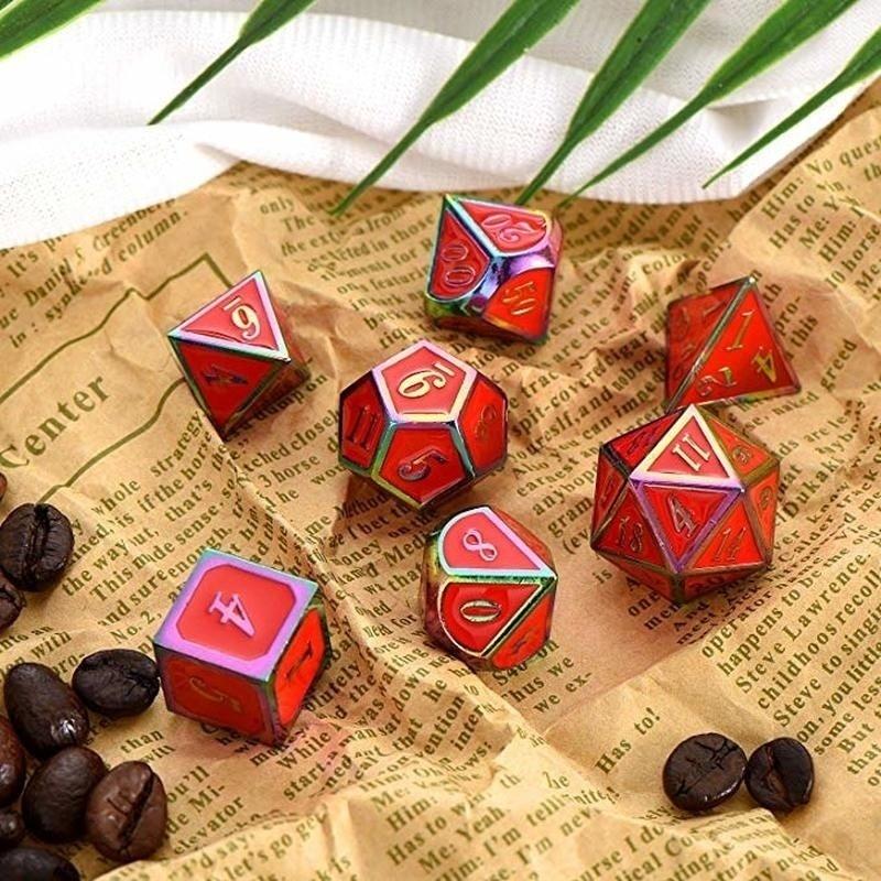 7 stuks/set regenboog rand metalen dobbelstenen set met tas board rollenspel draken tafel game bar party game dobbelstenen hobby speelgoed gift
