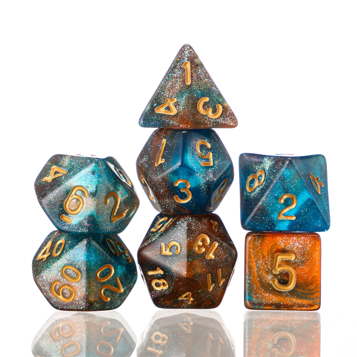 polyhedral dobbelstenen voor dungeons dragons games d20 d12 d10 d8 d6 d4 + pouch
