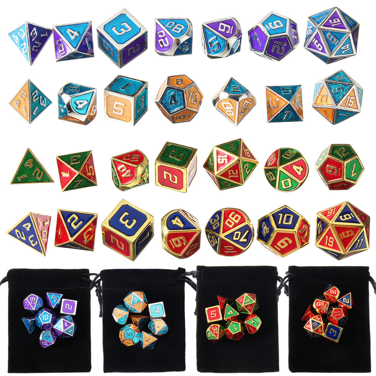 7 stuks polyhedral dices set voor dungeons dragons d20 d12 d10 d8 d6 d4 games + opbergzakjes tas