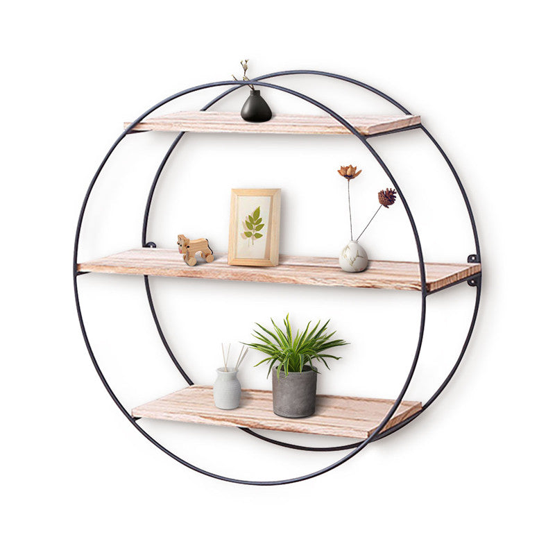 Wand Rund ronde wand unit retro industriële stijl houten metalen wandrek boekenp ...