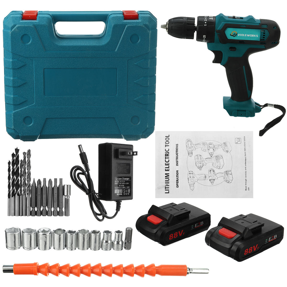 boormachines met 2 snelheden 6000 mah accuboormachine 3 in 1 elektrische schroevendraaier hammer boormachine met 2 stuks batterijen