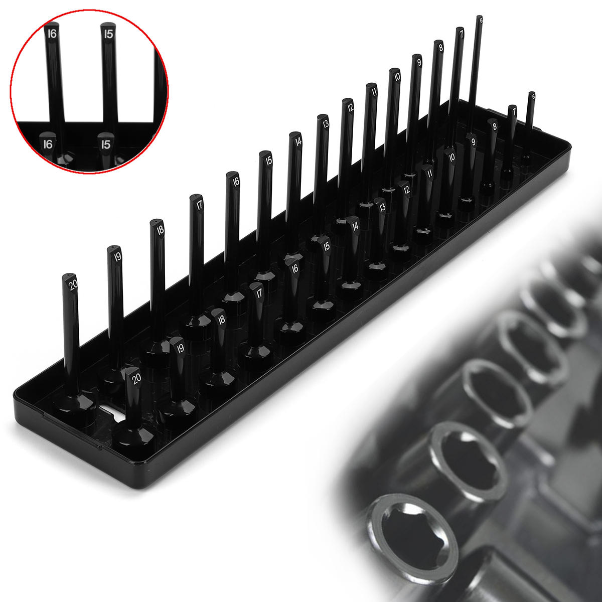 30 slot 3/8 inch metric socket rack opslag rail lade houder plank organizer machines onderdelen