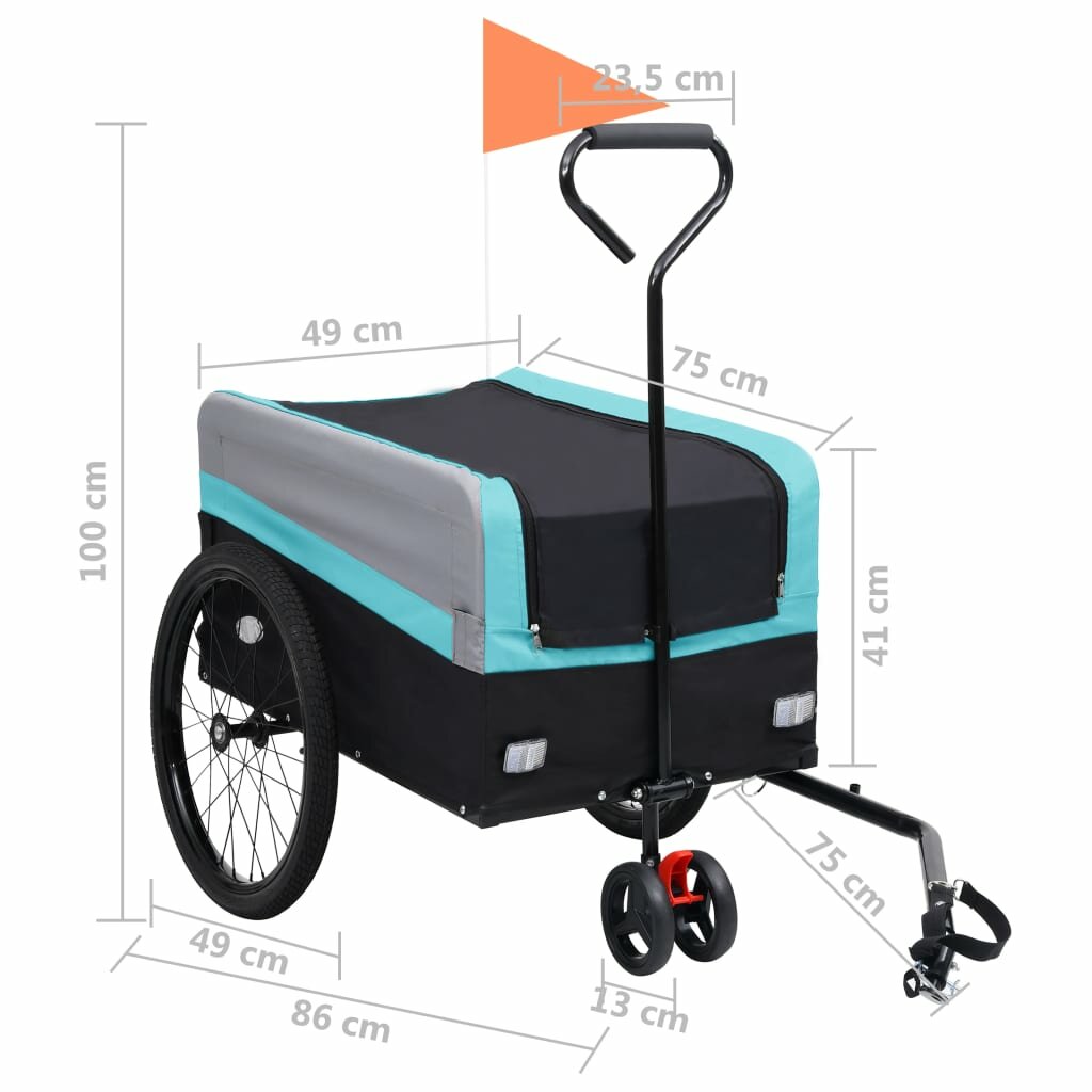 fietskar 2-in-1 aanhanger trolley xxl blauw grijs en zwart