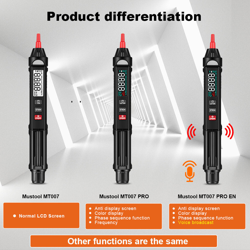 mt007/mt007 pro/mt007 pro-en true rms digitale multimeter + spanningstestpen + fasevolgordemeter 3 in 1 kleurenscherm spraakuitzending
