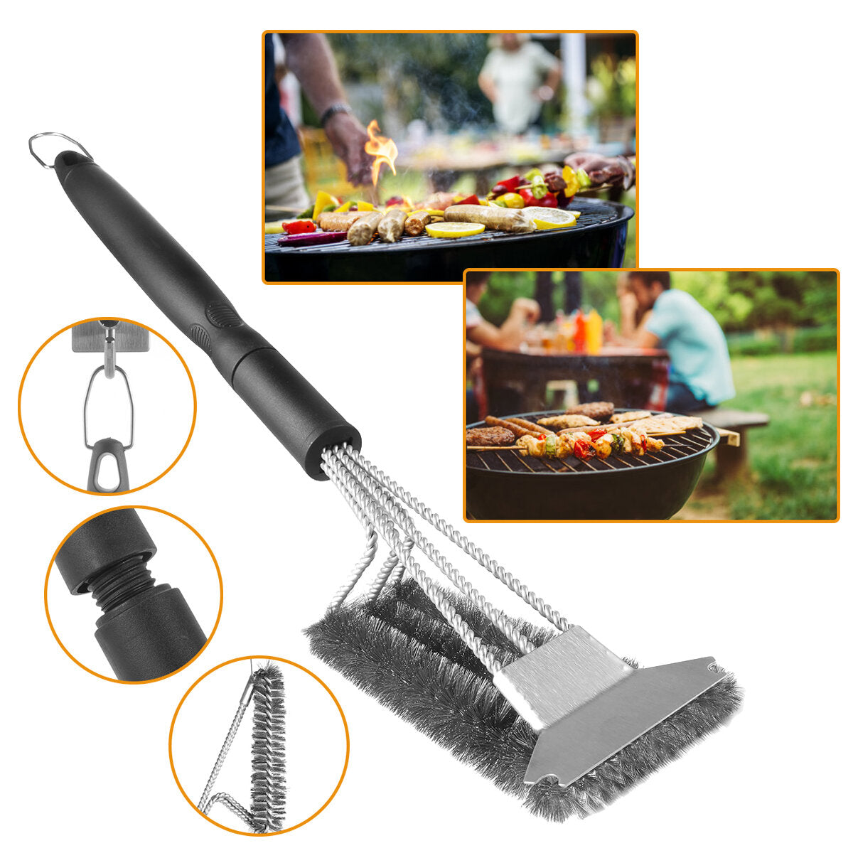 45 cm 3-kops barbecue-oven grill-reinigingsborstel staaldraadkoppen bbq-schoon gereedschap