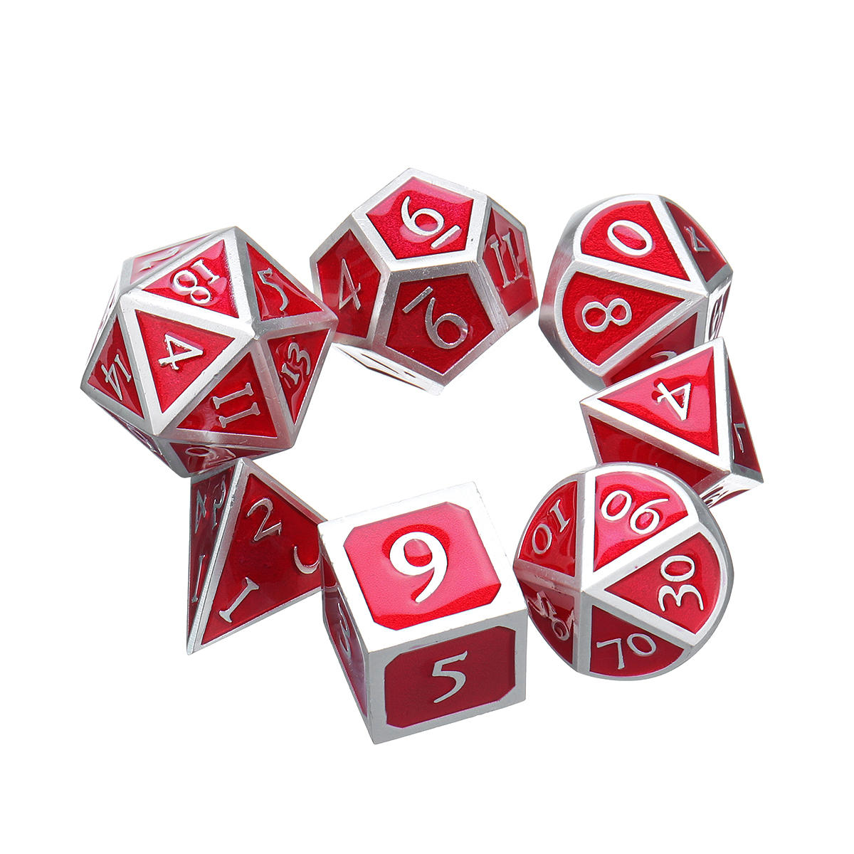 rode antieke kleur solide metalen polyhedral dobbelstenen rollenspel rpg gadget 7 dobbelstenen set met tas